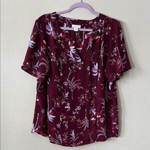 Liz Claiborne Burgundy Floral Blouse